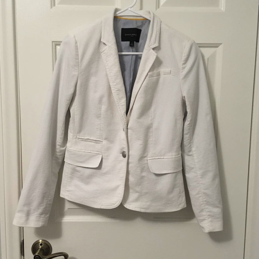 Banana Republic White Seersucker Textured Blazer Fully Lined - 4